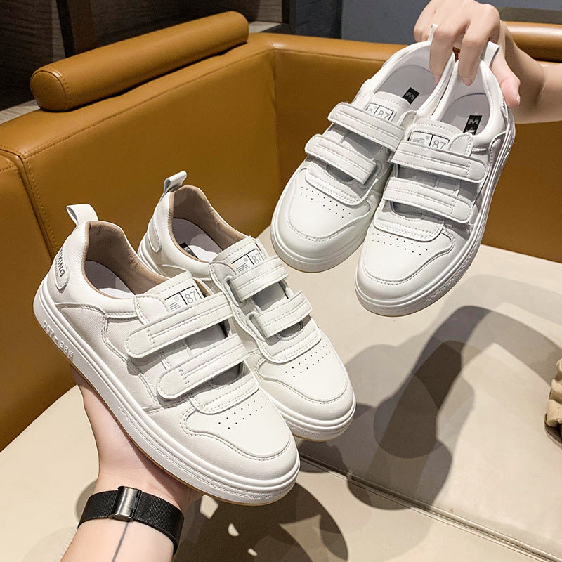 Wholesale 2023 Leather Thick Sole Casual Sports Velcro Small White Shoes